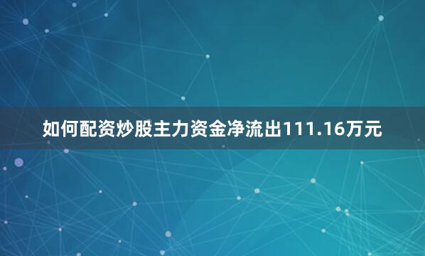 如何配资炒股主力资金净流出111.16万元